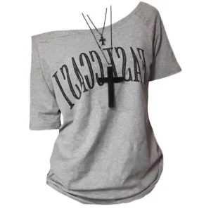 Sexy Off Shoulder Youth Printing Letter T Shirts Women Clothing Summer New Short Sleeve Loose Casual Tops Fashion Korean Trend